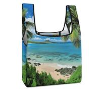 VstaDank Reusable Tropical Palm Tree Hawaii Beach Grocery Bags Foldable Shopping Bags Heavy Duty Holiday Cloth Gifts Bag Large Tote Bag with Handles Washable Storage Pouch for Travel Shopping