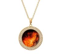 VstaDank Roaring Flame Necklaces Personalized Photo Round Pendant Necklace Elegant Diamond Necklaces Alloy Coin Pendant Fashion Jewelry Pendant Dainty Necklaces for Women, One Size, Metal, No Gemstone