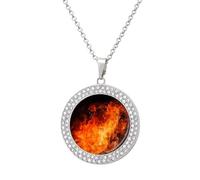 VstaDank Roaring Flame Necklaces Personalized Photo Round Pendant Necklace Elegant Diamond Necklaces Alloy Coin Pendant Fashion Jewelry Pendant Dainty Necklaces for Women, One Size, Metal, No Gemstone