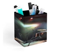 VstaDank Rock Band Stage Pen Holder Square Pencil Holder Leather Pencil Cup Pen Organizer Makeup Brush Holders Pen Cups Desktop Stationery Organizer for Home Office Desk Organizers