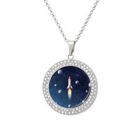 VstaDank Rocket in Space Necklaces Personalized Photo Round Pendant Necklace Elegant Diamond Necklaces Alloy Coin Pendant Fashion Jewelry Pendant Dainty Necklaces for Women, One Size, Metal, No