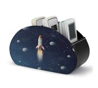 VstaDank Rocket in Space Remote Control Holder with 5 Compartments Pu Leather TV Remote Caddy Storage Box Desktop Organizer Store Controller DVD Brush Pens Glasses&Office Supplies