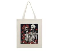 VstaDank Rose And Skeleton Canvas Tote Bag Economical Cotton Tote Bags with Handle Lightweight Medium Reusable Grocery Shopping Cloth Bags Bridesmaids Totes for Women 16x13 Inch