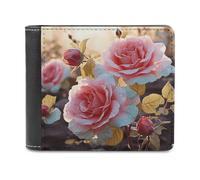 VstaDank Rose Flower Wildflowers Wallet Extra Capacity Bifold Wallet Slim Leather Wallets Credit Card Holder Coin Purse for Men