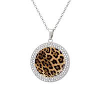 VstaDank Rough Leopard Print Pendant Necklaces for Women Personalized Alloy Pendant Multicolored Diamond Round Pendant Halo Necklace Fashion Charm Luxury Jewelry Wedding Gift, One size, Titanium Steel
