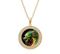 VstaDank - Round Chinese Dragon Funny Multicolor Print Pendant and Simple Halo Diamond Pendant, Personalized Alloy Dainty Jewelry, Gifts for Women, Una talla, Titanium Steel, Alloy.