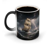 VstaDank Sailing Ship in Stormy Sea Mug Heat Sensitive Color Changing Cups 11 Oz Ceramic Discoloration Mugs Funny Camper Mugs Creative Magic Mug Modern Coffee Cup Novelty Water Cup for Men Women