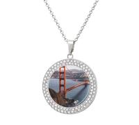 VstaDank San Francisco Gold Gate Bridge Pendant Necklace Round Pendant Necklace Disc Necklace Dainty Coin Choker Girl Fashion Jewelry for Women and, One size, Metal, No Gemstone