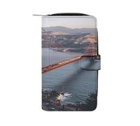 VstaDank San Francisco Golden Gate Bridge Wallet for Women Leather Travel Long Purse Zipper Coin Pocket Around Clutch Large Capacity Credit Card Holder