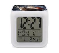 VstaDank Santa Claus and Deer Elk Alarm Clock 7 Color Changing LED Wake-Up Clocks Printed Home Decoration Multi-Color Night Light Digital Alarm Clock with Temperature Display for Home Office