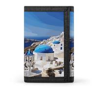 VstaDank Santorini Greek Island Sea View Trifold Wallet Slim Billfold With ID Window Extra Capacity Credit Card Holder Stylish Front Pocket Purses
