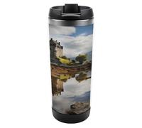 VstaDank Scotland Castle Water Lake Scottish Stainless Steel Tumbler Travel Mug with Leak-proof Lid Double Wall Insulated Coffee Cup Reusable Vacuum Flask Or Water Bottle Hot & Cold Cup 380 Ml