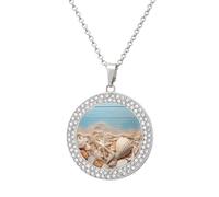 VstaDank Sea Shells And Starfish Necklaces Personalized Photo Round Pendant Necklace Elegant Diamond Necklaces Alloy Coin Pendant Fashion Jewelry Pendant Dainty Necklaces for Women, One Size, Metal