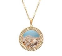 VstaDank Sea Shells And Starfish Necklaces Personalized Photo Round Pendant Necklace Elegant Diamond Necklaces Alloy Coin Pendant Fashion Jewelry Pendant Dainty Necklaces for Women, One Size, Metal