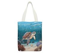 VstaDank Sea Turtle Swimming Canvas Tote Bag Reusable Grocery Shopping Bag Large Capacity Handbag for Women Canvas Handbags with Small Pockets for Work Travel Promotion Gift