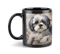 VstaDank Shih Tzu Mugs for Men Women Modern Black Camper Mug Funny Ceramic Coffee Cup with Handle Novelty Cute Travel Cups & Tea Cups for Home Office Party 12 Oz