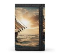 VstaDank Ship Sailing Alone Trifold Wallet Slim Billfold With ID Window Extra Capacity Credit Card Holder Stylish Front Pocket Purses