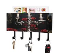 VstaDank Silver Candelabra Blood Rose Key Holder Wall Mount with 5 Key Hooks Hangers for Wall Decorative PU Mail Rack Organizer with Shelf Wall Mounted Key Rack with Hooks for Entryway