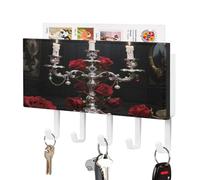 VstaDank Silver Candelabra Blood Rose Key Holder Wall Mount with 5 Key Hooks Hangers for Wall Decorative PU Mail Rack Organizer with Shelf Wall Mounted Key Rack with Hooks for Entryway