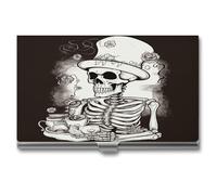 VstaDank Skeleton Chef Business Card Holder Aluminum Alloy Compact Portable Card Box Flip Cover Fashionable Lightweight Cards Case Wallet Credit Cards ID Case Holder for Men Women