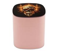 VstaDank Skull And Flames Jewelry Box with Mirror 4-Layer Rotating Jewelry Tray Case Portable Jewelry Case Trinket Boxes Trinket Cases Travel Jewelry Organizer Earrings Storage Box