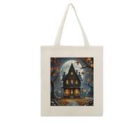 VstaDank Skull Castle Canvas Tote Bag with Handles Extremely Sturdy Reusable Shopping Bag Lightweight Foldable Cotton Cloth Grocery Bags Magic Aesthetic Tote Bag for Women Travel