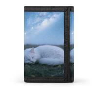VstaDank Sleep Cat Starry Night Wallet Wallets Credit Card Holder Slim Minimalist Wallets with Zipper Thin Purse Trifold Wallet