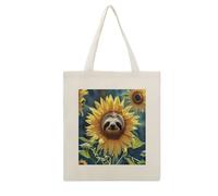 VstaDank Sloth Sunflower Canvas Tote Bag with Handles Extremely Sturdy Reusable Shopping Bag Lightweight Foldable Cotton Cloth Grocery Bags Magic Aesthetic Tote Bag for Women Travel