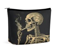 VstaDank Small A Skeleton with Burning Cigarette Makeup Bag Pu Leather Makeup Pouch Portable Travel Toiletry Bags with Zipper Waterproof Cosmetic Pouch Lipstick Cosmetic Accessories Organizer Gifts
