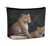 VstaDank Small African Leopard on Rock Makeup Bag Pu Leather Makeup Pouch Portable Travel Toiletry Bags with Zipper Waterproof Cosmetic Pouch Lipstick Cosmetic Accessories Organizer Gifts