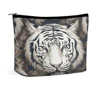 VstaDank Small White Tiger Head Pattern Makeup Bag for Purse Portable Cosmetic Pouch with Zipper Travel Waterproof Toiletry Bags Coin Purse Lipstick Cosmetic Accessories Organizer Gifts