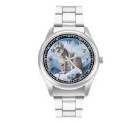VstaDank Snow Leopard Mountain Wristwatch for Men Women Modern Fashion Business Stainless Steel Watch Alloy Case Stylish Luxury Casual Wrist Watch Easy Reader Unisex Analog Watches