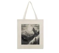 VstaDank Snow Mountain Lone Wolf Canvas Tote Bag Shopping Bags Handbag