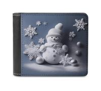 VstaDank Snowman Stars And Snowflakes Leather Wallet for Men Bifold Wallet Stylish Slim Front Pocket Wallets Credit Card Holder Cash Purse