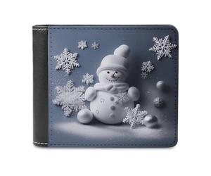 VstaDank Snowman Stars And Snowflakes Leather Wallet for Men Bifold Wallet Stylish Slim Front Pocket Wallets Credit Card Holder Cash Purse