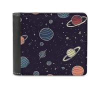 VstaDank Space Planet Pattern Leather Wallet for Men Bifold Wallet Stylish Slim Front Pocket Wallets Credit Card Holder Cash Purse