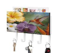 VstaDank Spring Whispers Key Holder for Wall Decorative Mail Organizer Wall Mount Key Hanger Easy Installation Key Rack with Self-Adhesive Paper 5 Key Hook for Door Hallway Home Decor