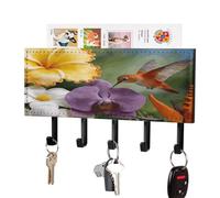 VstaDank Spring Whispers Key Holder for Wall Decorative Mail Organizer Wall Mount Key Hanger Easy Installation Key Rack with Self-Adhesive Paper 5 Key Hook for Door Hallway Home Decor