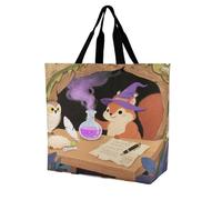 VstaDank Squirrel Wearing A Wizard Hat Grocery Bag Reusable Shopping Bag Washable Collapsible Tote Large Capacity Shopping Tote Fashion Market Shopper Bags for Supermarket Camping Traveling