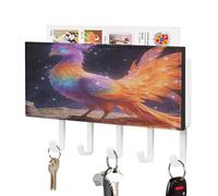 VstaDank Star Feather Phoenix Key Holder for Wall Decorative Mail Organizer Wall Mount Key Hanger Easy Installation Key Rack with Self-Adhesive Paper 5 Key Hook for Door Hallway Home Decor