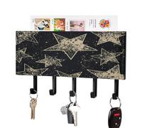 VstaDank Star Key Holder for Wall Decorative Mail Organizer Wall Mount with 5 Hooks Easy Installation Key Rack PU Adhesive Keys Rack for Entryway Door Bathroom Kitchen