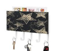 VstaDank Star Key Holder for Wall Decorative Mail Organizer Wall Mount with 5 Hooks Easy Installation Key Rack PU Adhesive Keys Rack for Entryway Door Bathroom Kitchen