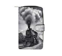 VstaDank Steam Train Clouds Wallets Multi-functional Long Wallet Leather Wallet Credit Card Holder Money Clip Travel Wallets Coin Purse