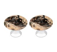 VstaDank Steam Train in The Desert Drawer Knob Nice Bathroom Cabinet Knob Round Cabinet Pull Stainless Steel Cabinet Handle Circle Drawer Handle Modern Drawer Pull for Wardrobe Cupboard 2 Pcs