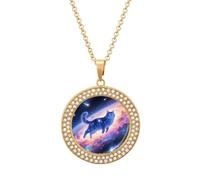 VstaDank Stellar Cat Necklaces for Women Exquisite Round Pendant Necklace Multicolored Diamond Studded Necklace Non-Tarnish Coin Pendant Fashion Jewelry Necklaces Gifts