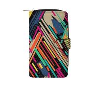 VstaDank Striped Abstract Colorful Wallets Multi-functional Long Wallet Leather Wallet Credit Card Holder Money Clip Travel Wallets Coin Purse