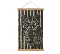 VstaDank Striped Leopard Hanging Poster with Wooden Frame Modern Linen Hanging Painting Retro Style Wall Decor Art Painting for Living Room,Bedroom Decor Poster Frame 20.4x13.1inch