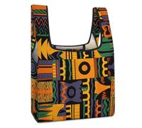 VstaDank Sturdy Reusable African Ethnic Pattern Grocery Bags Large Collapsible Tote Bag Packable Collapsible Compact Shopping Bags Cute Cloth Storage for Market Holiday