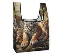 VstaDank Sturdy Reusable Jungle Tigers Cub Grocery Bags Large Collapsible Tote Bag Packable Collapsible Compact Shopping Bags Cute Cloth Storage for Market Holiday