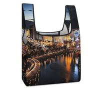 VstaDank Sturdy Reusable Las Vegas Night View Grocery Bags Large Collapsible Tote Bag Packable Collapsible Compact Shopping Bags Cute Cloth Storage for Market Holiday